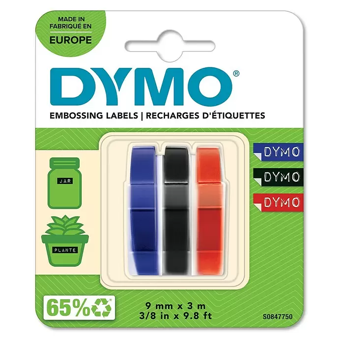 Dymo Cinta para etiquetado Omega - L x An: 3 m x 9 mm, Color cinta: Negro/azul/rojo, Plástico - Vista frontal