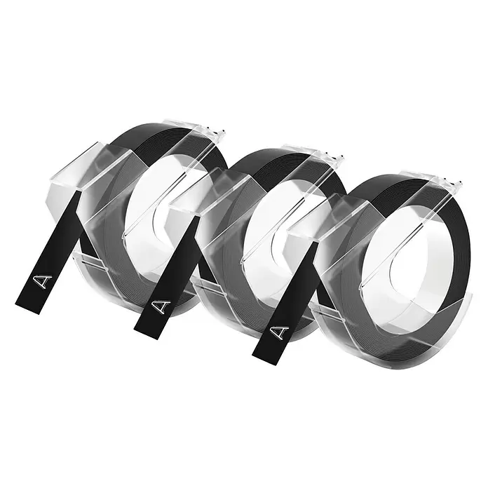 Dymo Cinta para etiquetado Omega - L x An: 3 m x 9 mm, Color cinta: Negro, Plástico, 3 uds. - Vista angular