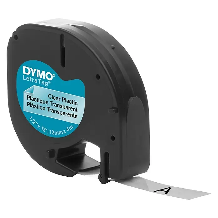 Dymo Cinta para etiquetado LetraTag - L x An: 12 m x 4 mm, Color presión: Negro, Color cinta: Transparente, Plástico - Vista angular