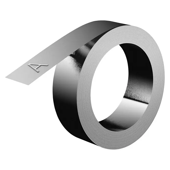 Dymo Cinta para etiquetado M1011 - L x An: 6,4 m x 12 mm, Color cinta: Plateado, Acero inoxidable - Vista angular