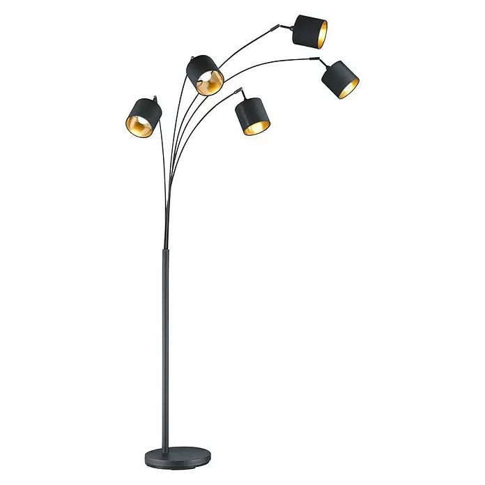 Reality Leuchten Staande lamp Tommy - 28 W, Hoogte: 200 cm, Zwart, Goud, E14 - Diagonaal zicht