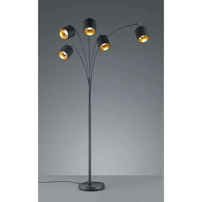Reality Leuchten Staande lamp Tommy - 28 W, Hoogte: 200 cm, Zwart, Goud, E14 - Sfeeropname