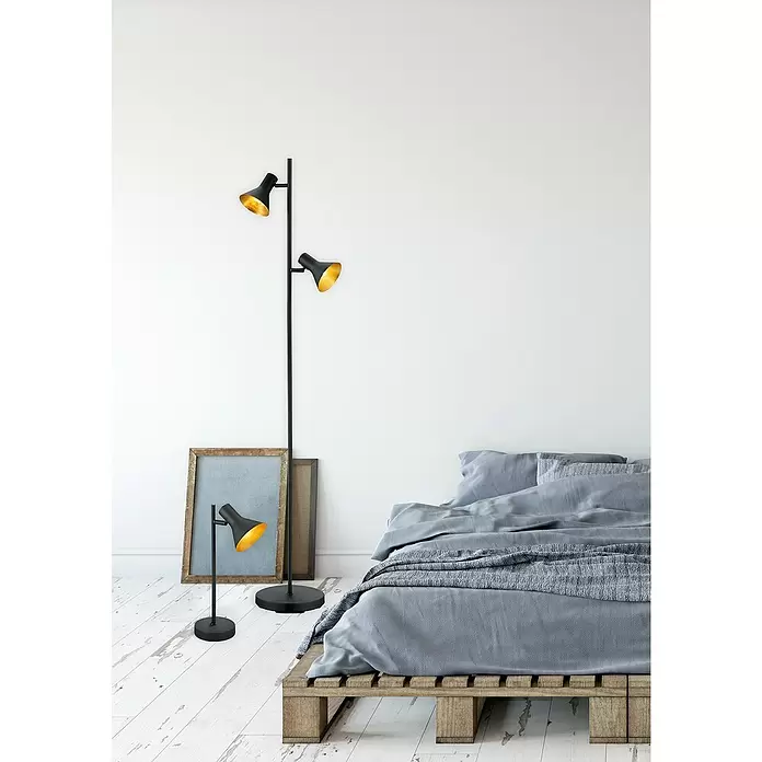 Reality Leuchten Staande lamp Nina - 28 W, Hoogte: 144 cm, Zwart, Goud, E14 - Sfeeropname