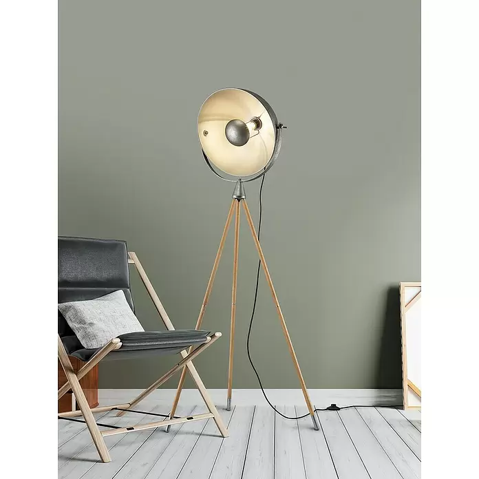 Trio Leuchten Staande lamp Delhi - 60 W, Hoogte: 157,5 cm, Nikkel, E27 - Sfeeropname