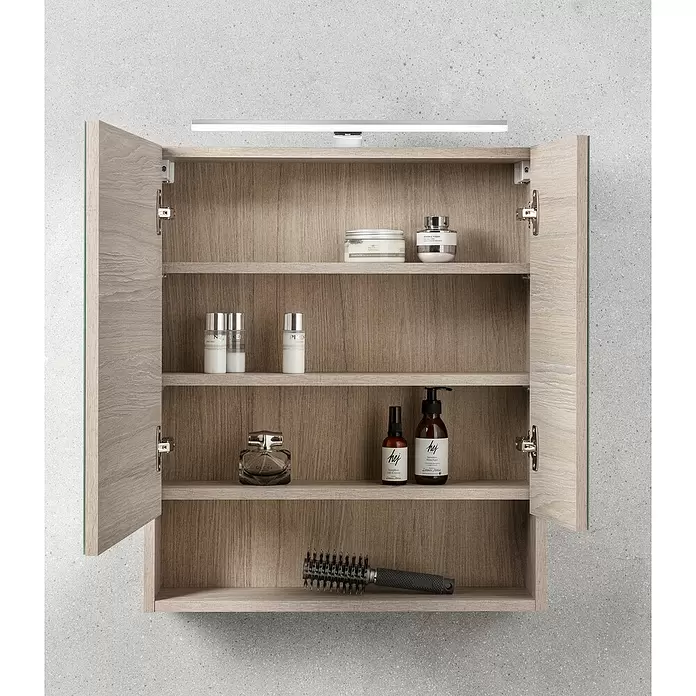 Camargue Polar Spiegelschrank - B x H: 60 x 69 cm, Mit Beleuchtung, Spanplatte, Eiche - Stimmungsaufnahme