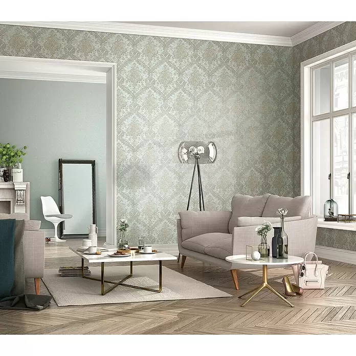 Rasch Vliestapete - Gold/Blau, Ornament, 10,05 x 0,53 m - Stimmungsaufnahme