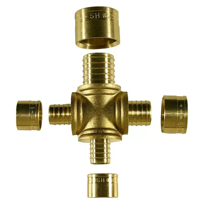 Isoltubex Distribuidor en cruz - 20 x 20 x 16 x 16 mm, Latón - Vista descendente
