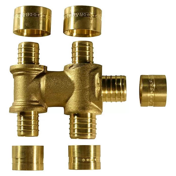 Isoltubex Distribuidor 4 salidas - 20 x 20 x 16 x 16 x 16 mm, Latón - Vista descendente