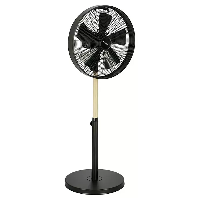 Proklima Standventilator Wood - Durchmesser: 40 cm, Braun/Schwarz, Höhenverstellbar - Diagonale Ansicht