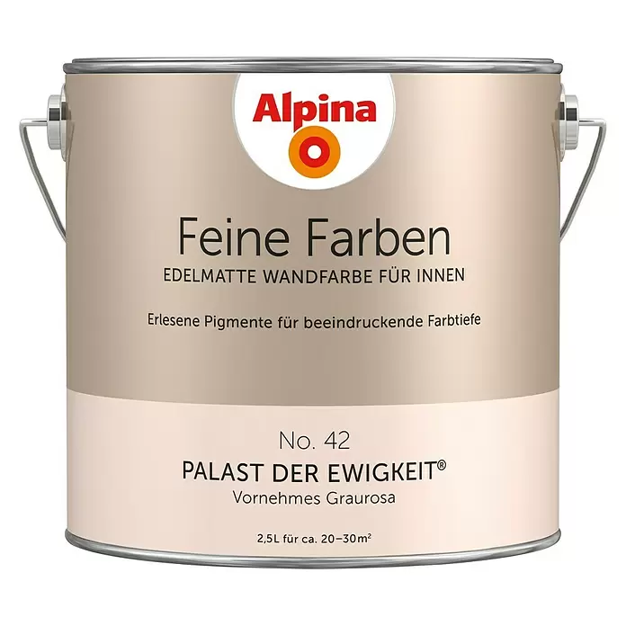 Alpina Wandfarbe Feine Farben - 2,5 l, Palast der Ewigkeit, No. 42 - Vornehmes Graurosa, Matt - Vorderansicht