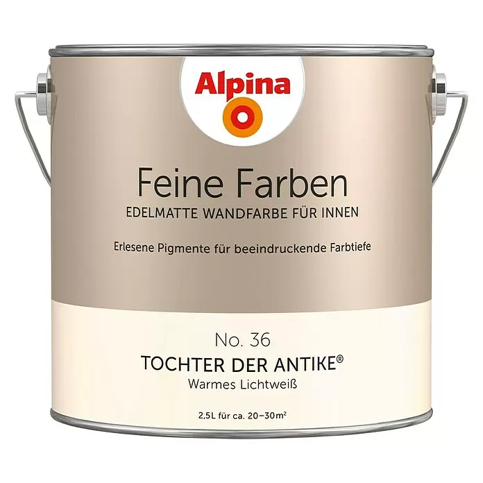 Alpina Wandfarbe Feine Farben - 2,5 l, Tochter der Antike, No. 36 - Warmes Lichtweiß, Matt - Vorderansicht
