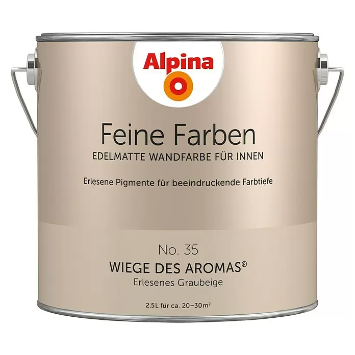 Alpina Wandfarbe Feine Farben - 2,5 l, Wiege des Aromas, No. 35 - Erlesenes Graubeige, Matt - Vorderansicht