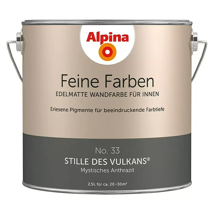 Alpina Wandfarbe Feine Farben - 2,5 l, Stille des Vulkans, No. 33 - Mystisches Anthrazit, Matt - Vorderansicht