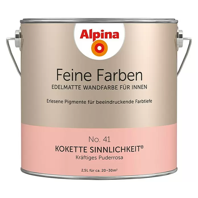 Alpina Wandfarbe Feine Farben - 2,5 l, Kokette Sinnlichkeit, No. 41 - Kräftiges Puderrosa, Matt - Vorderansicht