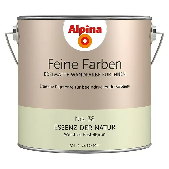 Alpina Wandfarbe Feine Farben - 2,5 l, Essenz der Natur, No. 38 - Weiches Pastellgrün, Matt - Vorderansicht