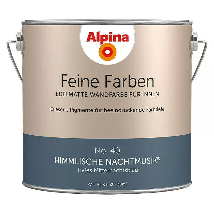 Alpina Wandfarbe Feine Farben - 2,5 l, No. 40 - Tiefes Mitternachtsblau, Matt - Vorderansicht