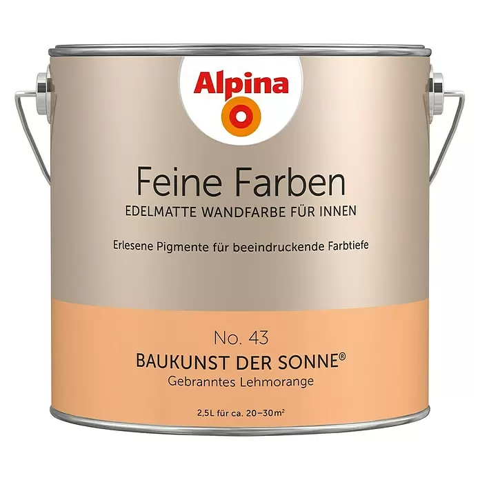Alpina Wandfarbe Feine Farben - 2,5 l, Baukunst der Sonne, No. 43 - Gebranntes Lehmorange, Matt - Vorderansicht