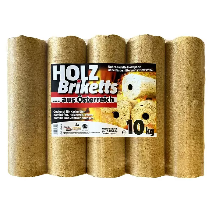 Holzbriketts aus Österreich - 10 kg, Heizwert (ca. kWh/kg): 5,3 - Vorderansicht