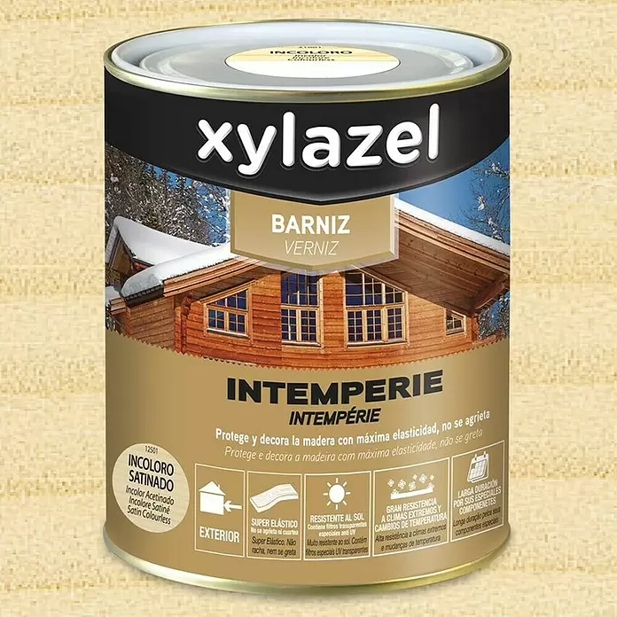 Xylazel Barniz para exterior Intemperie - Transparente, 750 ml, Satinado - Vista frontal