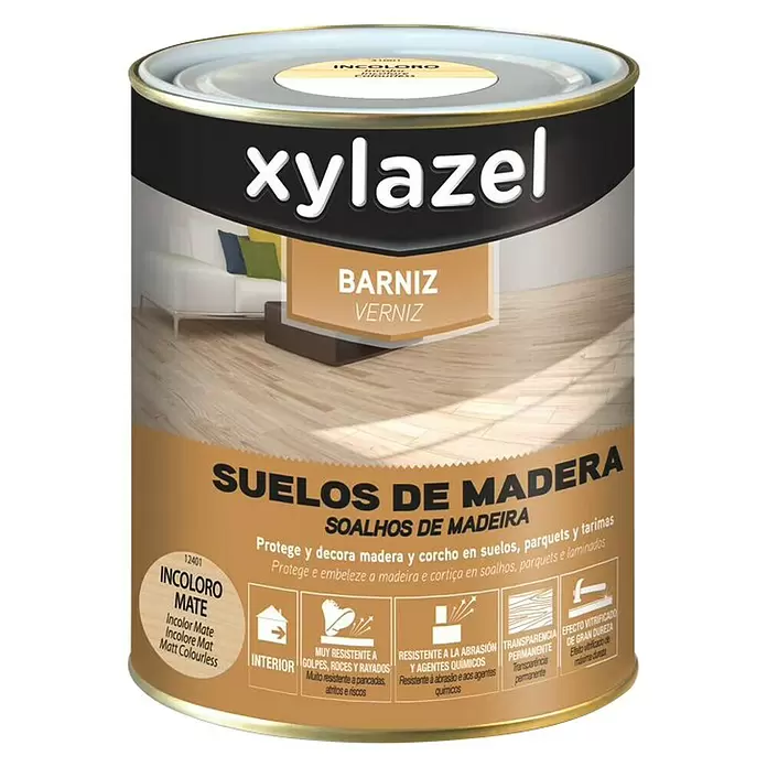 Xylazel Barniz para suelos de madera interior - Transparente, 4 l, Mate - Vista frontal