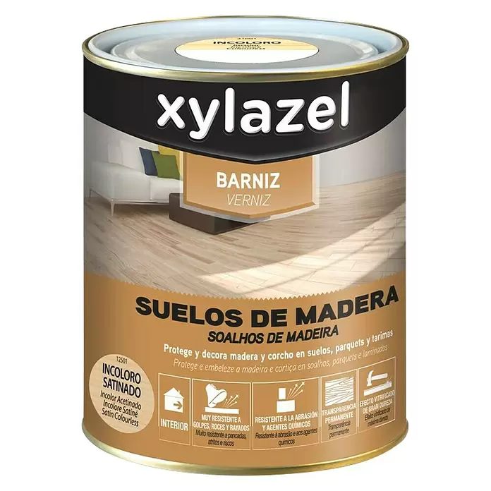 Xylazel Barniz para suelos de madera interior - Transparente, 4 l, Satinado - Vista frontal