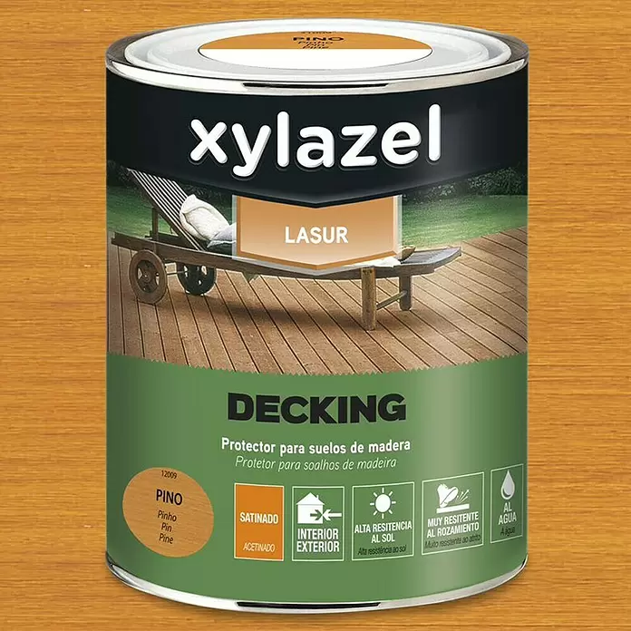 Xylazel Protector para madera Lasur al agua Decking - Pino, 750 ml, Satinado - Vista frontal