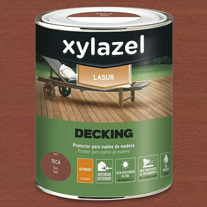 Xylazel Protector para madera Lasur al agua Decking - Teca, 4 l, Satinado - Vista frontal