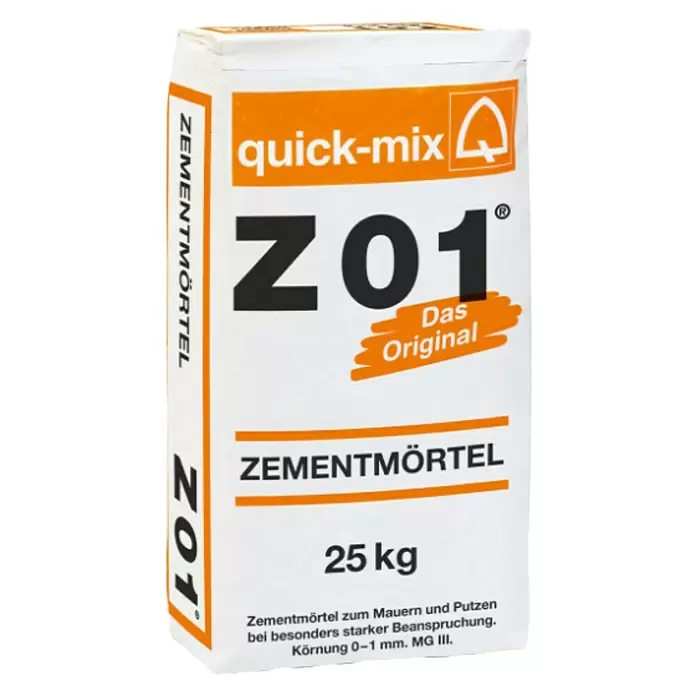 Quick-Mix Zementmörtel Z01 - 25 kg, Chromatarm, Mineralisch - Diagonale Ansicht