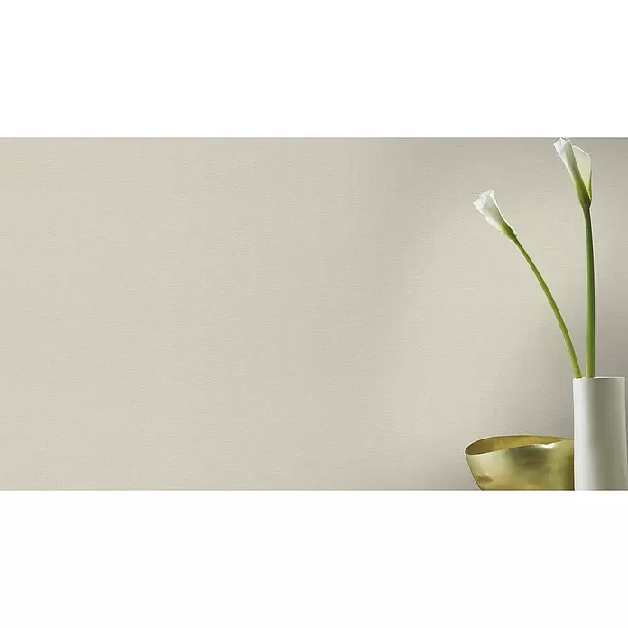 Rasch Vliestapete - Beige, Uni, Feine Struktur, 10,05 x 0,53 m - Stimmungsaufnahme