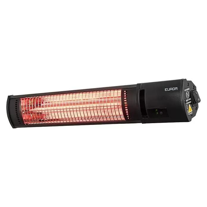 Eurom Terrasverwarming Golden Shadow 1500 - 13,2 x 60,7 x 10,9 cm, 1.500 W, Zwart - Diagonaal zicht