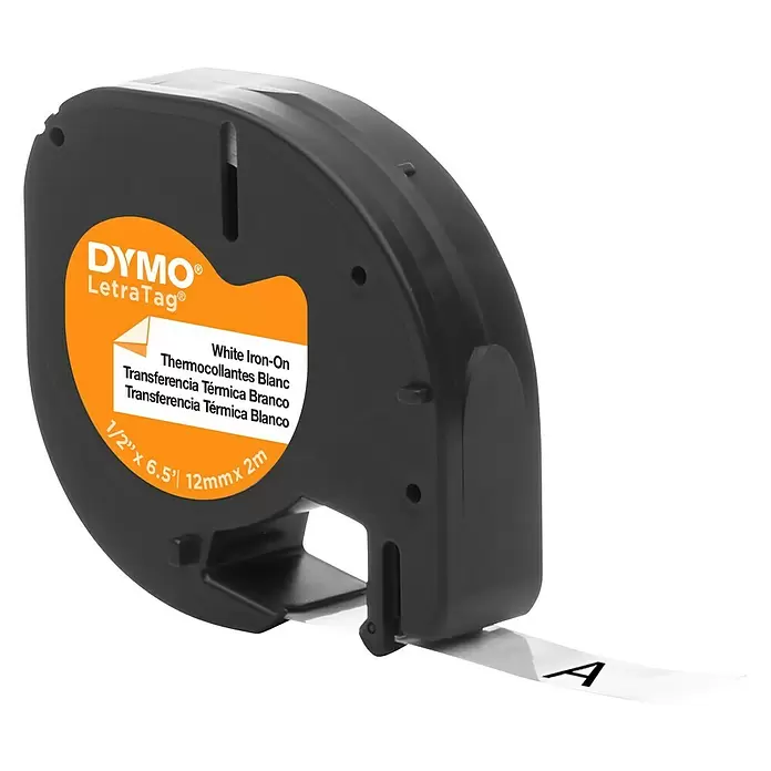 Dymo Cinta para etiquetado LetraTag - L x An: 12 m x 2 mm, Color presión: Negro, Color cinta: Blanco, Textil - Vista angular