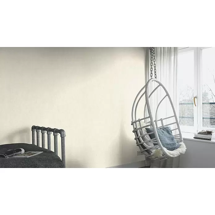 Rasch Vliestapete Andy Wand - Weiß, Uni, 10,05 x 0,53 m - Stimmungsaufnahme