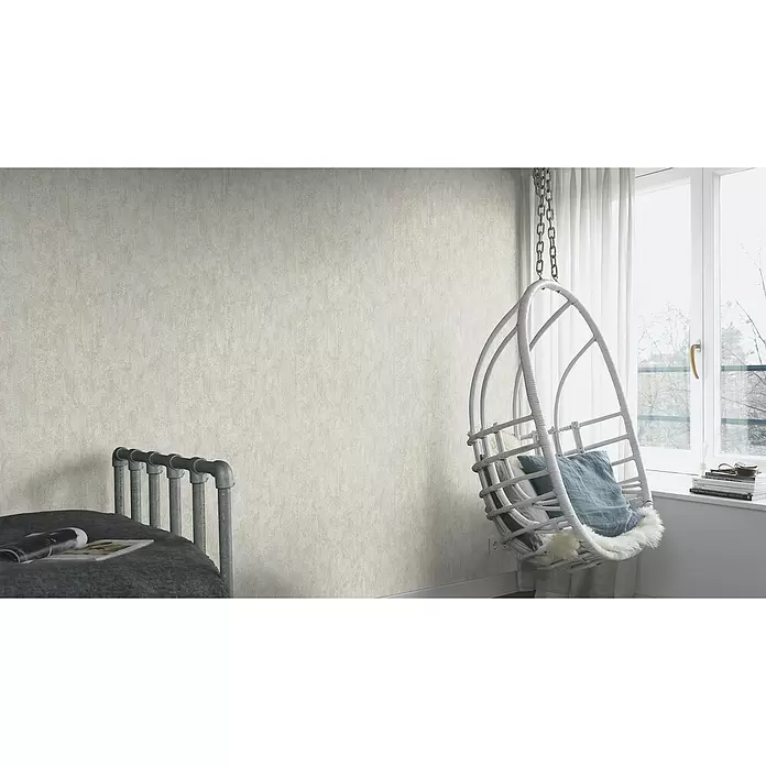 Rasch Vliestapete Andy Wand - Grau, Uni, 10,05 x 0,53 m - Stimmungsaufnahme