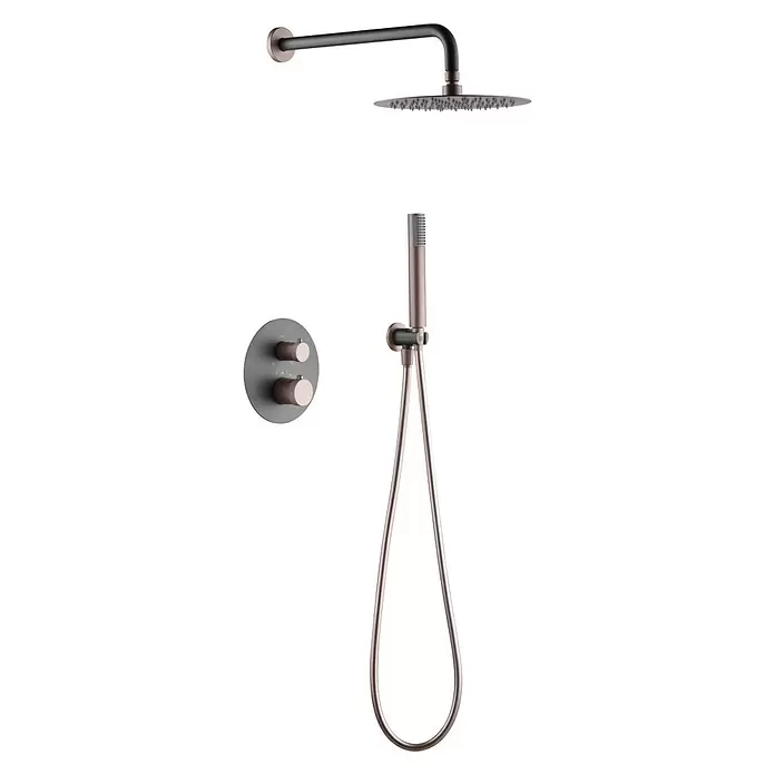 Imex Line Conjunto de ducha empotrado - Con grifo termostático, Gris/champán - Vista angular