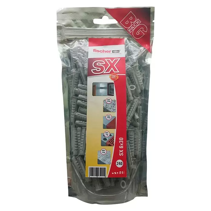 Fischer Spreizdübel SX 6 Big Pack - Ø x L: 6 x 30 mm, Nylon, 240 Stk. - Vorderansicht