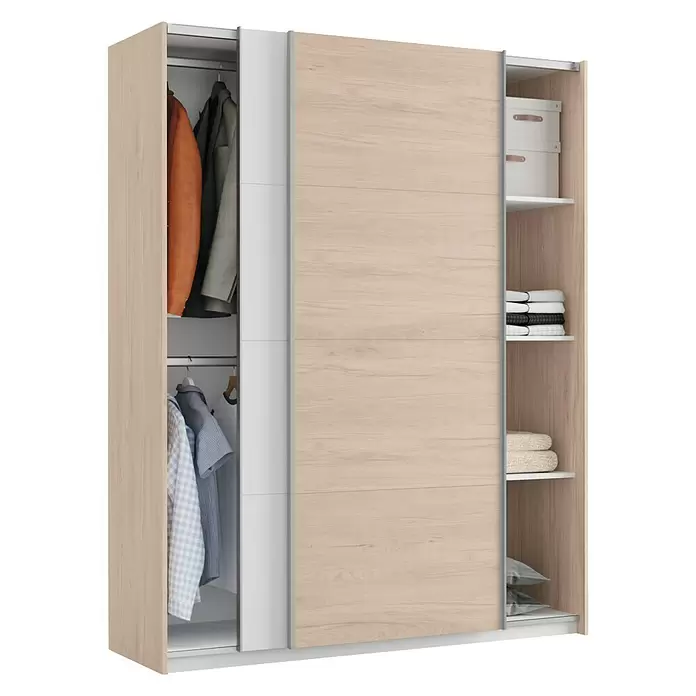 Muebles Pitarch Armario con puertas correderas Onix - L x An x Al: 62 x 150 x 200 cm, Roble aurora/Blanco - Vista angular