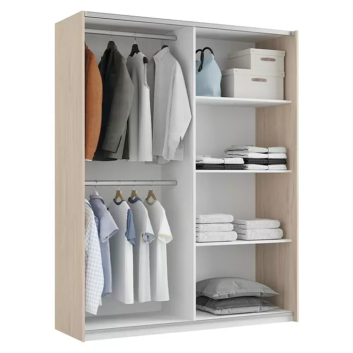 Muebles Pitarch Armario con puertas correderas Onix - L x An x Al: 62 x 150 x 200 cm, Roble aurora/Blanco - Vista angular