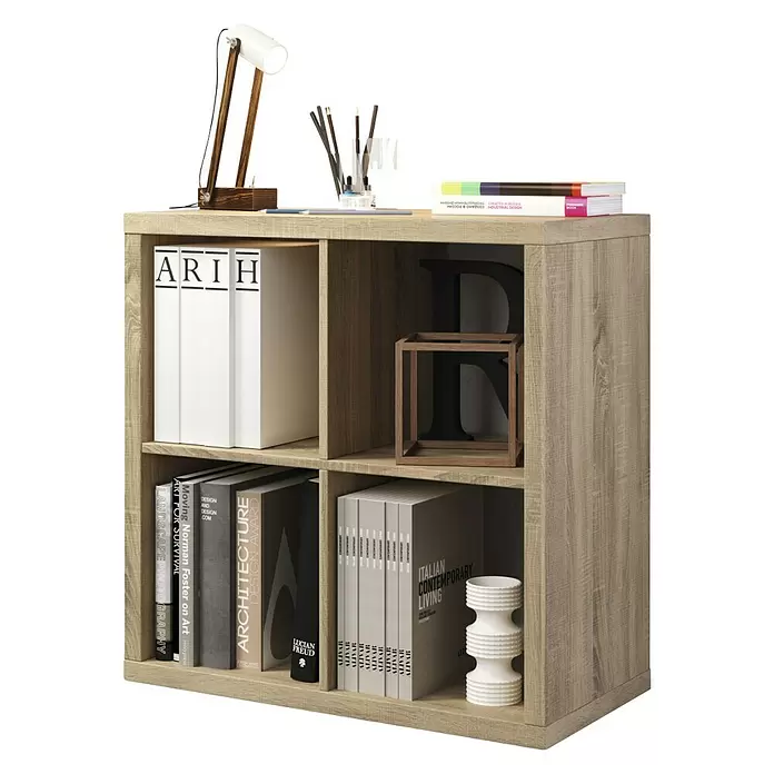 Muebles Pitarch Estantería de madera Kubik - L x An x Al: 39 x 77 x 77 cm, Roble - Vista angular
