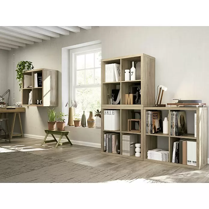Muebles Pitarch Estantería de madera Kubik - L x An x Al: 39 x 77 x 77 cm, Roble - Foto ambiente
