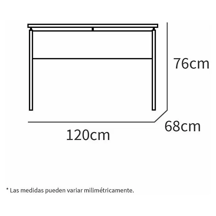 Muebles Pitarch Mesa de escritorio Teide - L x An x Al: 68 x 120 x 76 cm, Pino - Dibujo técnico