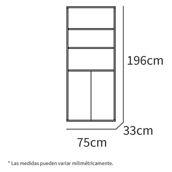 Muebles Pitarch Estantería de madera - L x An x Al: 33 x 75,5 x 196 cm, Roble - Dibujo técnico