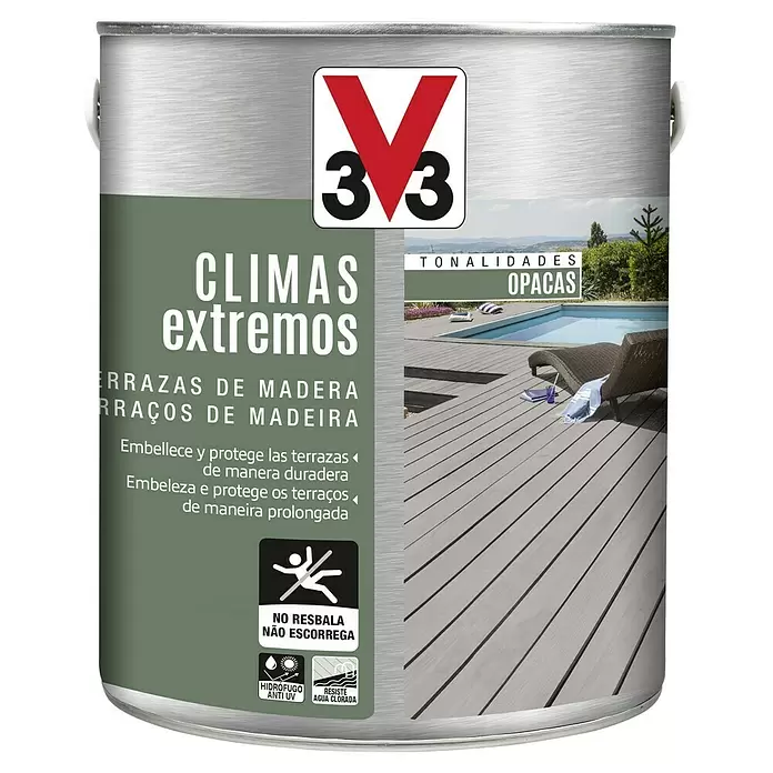 V33 Protección para madera Terrazas Climas Extremos - Teca, 2,5 l, Mate - Vista frontal
