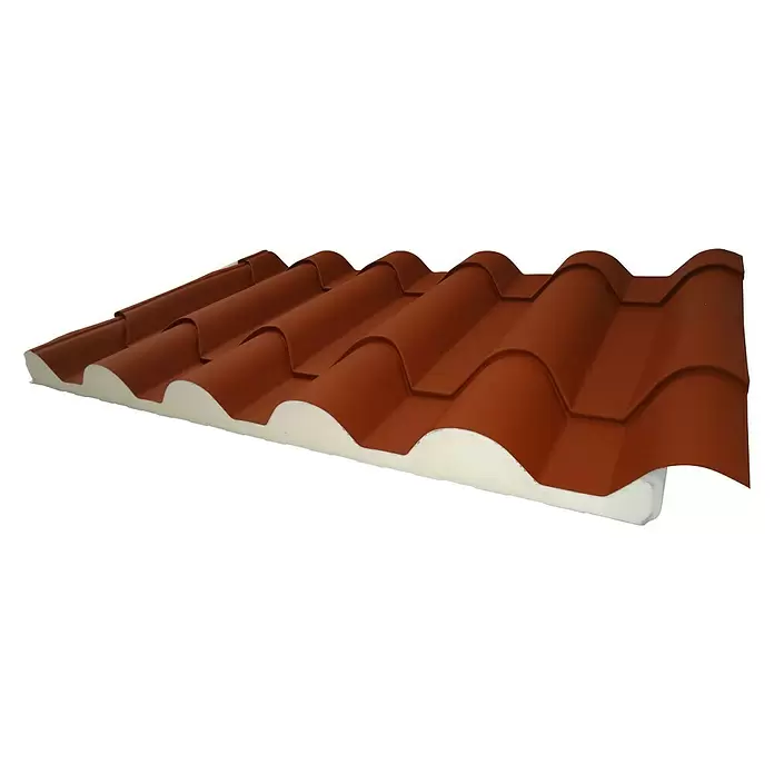 Panel de sándwich  Coppo Piano - 5,95 m x 1 m x 45 mm, Teja - Vista angular