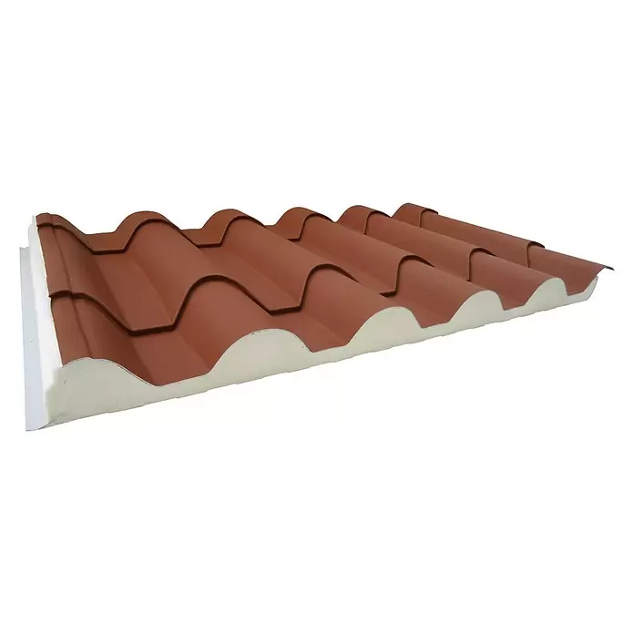 Panel de sándwich  Coppo Piano - 5,95 m x 1 m x 45 mm, Teja - Vista angular