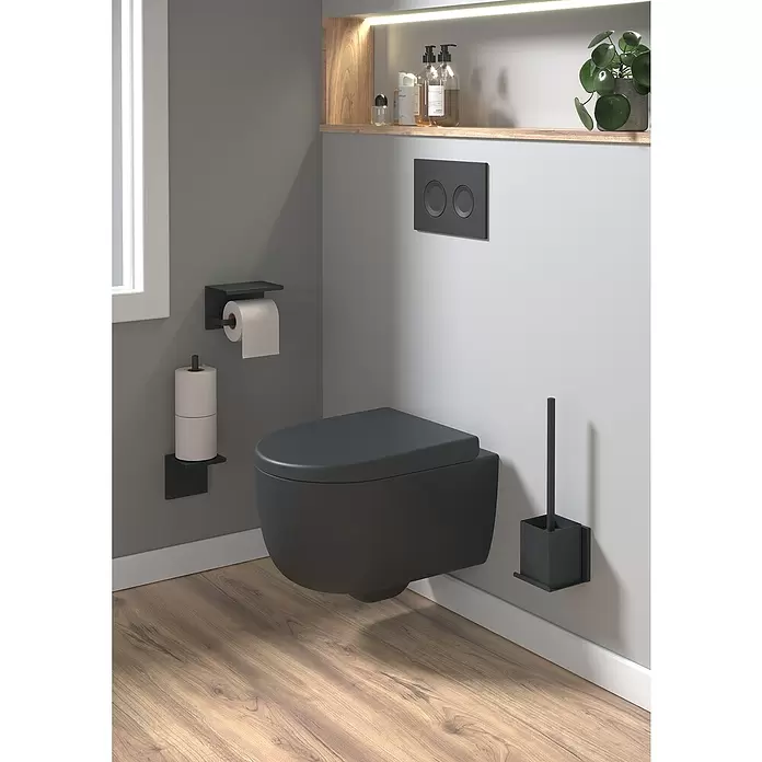 Allibert Spoelrandloos wandtoiletset Kastelo - Drukplaat, Mat zwart - Sfeeropname