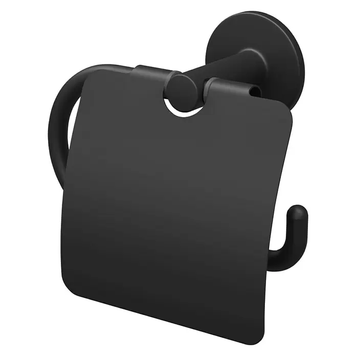 Toilettenpapierhalter Nero - Mit Deckel, Schwarz, Matt - Diagonale Ansicht