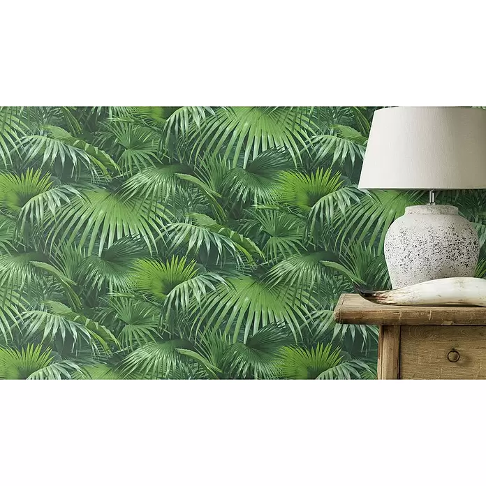 Rasch Crispy Paper Vliestapete Dschungel - Grün, Floral, 10,05 x 0,53 m - Stimmungsaufnahme