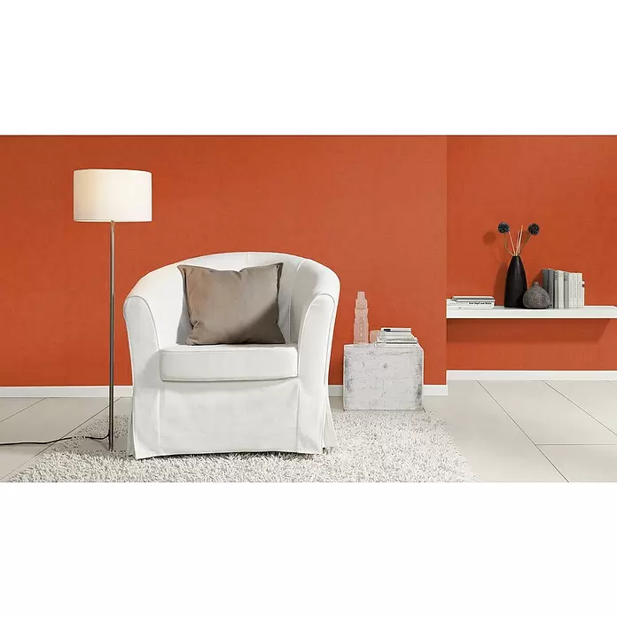 Rasch Vliestapete - Orange, Lebendige Struktur, Uni, 10,05 x 0,53 m - Stimmungsaufnahme