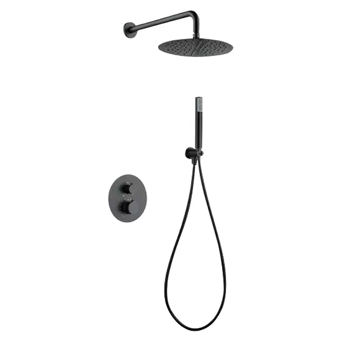 Imex Line Conjunto de ducha empotrado - Con grifo termostático, Black gun metal - Vista angular
