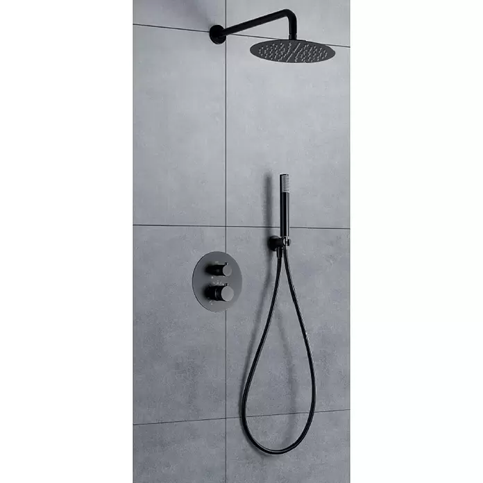 Imex Line Conjunto de ducha empotrado - Con grifo termostático, Black gun metal - Foto ambiente